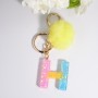 2 PCS Crystal Epoxy Rainbow Color Keychain Hair Ball Ladies Bag Pendant(H)