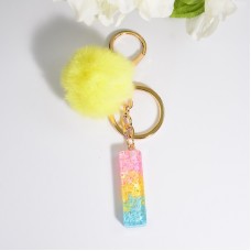 2 PCS Crystal Epoxy Rainbow Color Keychain Hair Ball Ladies Bag Pendant(I)