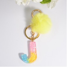 2 PCS Crystal Epoxy Rainbow Color Keychain Hair Ball Ladies Bag Pendant(J)