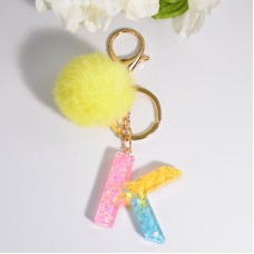 2 PCS Crystal Epoxy Rainbow Color Keychain Hair Ball Ladies Bag Pendant(K)