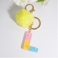 2 PCS Crystal Epoxy Rainbow Color Keychain Hair Ball Ladies Bag Pendant(L)