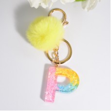 2 PCS Crystal Epoxy Rainbow Color Keychain Hair Ball Ladies Bag Pendant(P)