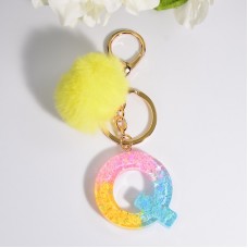 2 PCS Crystal Epoxy Rainbow Color Keychain Hair Ball Ladies Bag Pendant(Q)