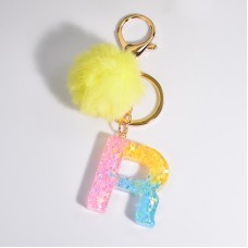 2 PCS Crystal Epoxy Rainbow Color Keychain Hair Ball Ladies Bag Pendant(R)