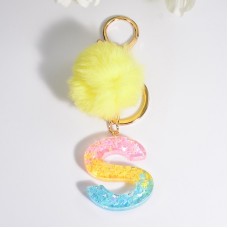 2 PCS Crystal Epoxy Rainbow Color Keychain Hair Ball Ladies Bag Pendant(S)