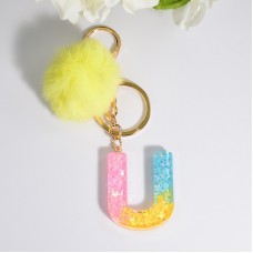 2 PCS Crystal Epoxy Rainbow Color Keychain Hair Ball Ladies Bag Pendant(U)