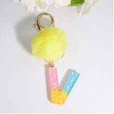 2 PCS Crystal Epoxy Rainbow Color Keychain Hair Ball Ladies Bag Pendant(V)