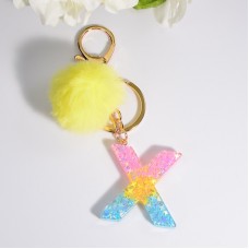 2 PCS Crystal Epoxy Rainbow Color Keychain Hair Ball Ladies Bag Pendant(X)