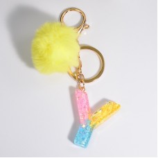 2 PCS Crystal Epoxy Rainbow Color Keychain Hair Ball Ladies Bag Pendant(Y)