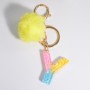 2 PCS Crystal Epoxy Rainbow Color Keychain Hair Ball Ladies Bag Pendant(Y)