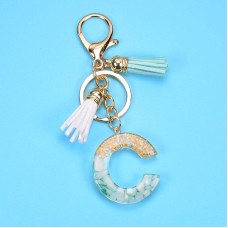 2 PCS Gold Foil English Letter Tassel Keychain Bag Decoration Pendant(C)