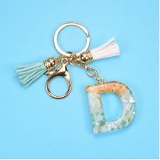 2 PCS Gold Foil English Letter Tassel Keychain Bag Decoration Pendant(D)