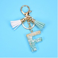 2 PCS Gold Foil English Letter Tassel Keychain Bag Decoration Pendant(F)