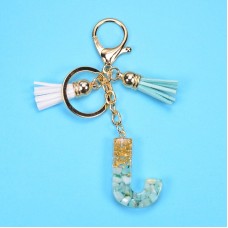 2 PCS Gold Foil English Letter Tassel Keychain Bag Decoration Pendant(J)