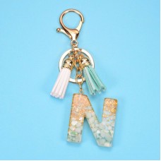 2 PCS Gold Foil English Letter Tassel Keychain Bag Decoration Pendant(N)