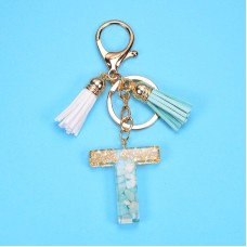 2 PCS Gold Foil English Letter Tassel Keychain Bag Decoration Pendant(T)