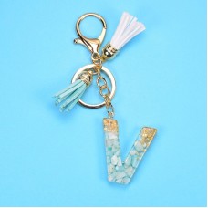2 PCS Gold Foil English Letter Tassel Keychain Bag Decoration Pendant(V)