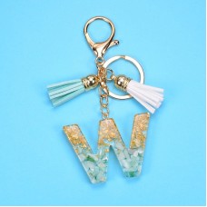 2 PCS Gold Foil English Letter Tassel Keychain Bag Decoration Pendant(W)