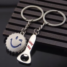 4 PCS Personalized Gift Creative Bottle Opener Shape Couple Keychain(Silver)