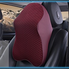 Dual-purpose Rebound Memory Foam Car Headrest Pillow Breathable Waist Back Cushion(Wine Red)