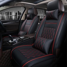 Car Leather Full Coverage Seat Cushion Cover, Luxury Version, Only One Front Seat(Black Red)