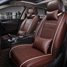 Car Leather Full Coverage Seat Cushion Cover, Luxury Version, Only One Front Seat(Coffee)