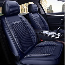 Car Leather Ice Silk Cushion Four Seasons Universal Seat Mat Set, Standard Version (Blue)