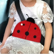 Car Child Seat Belt Adjusting and Fixing Device Buttons Seat Belt Anti-strangulation Shoulder Cover, Style:Flannel Fabric Ladybug