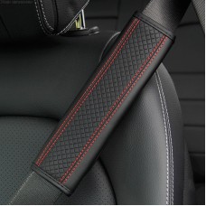 Fiber Leather Embossed Car Seat Belt Shoulder Cover Protector 6.5X23cm(Black Red)