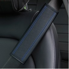 Fiber Leather Embossed Car Seat Belt Shoulder Cover Protector 6.5X23cm(Black Blue)