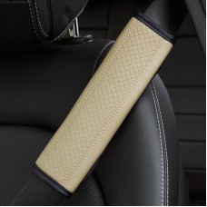 Fiber Leather Embossed Car Seat Belt Shoulder Cover Protector 6.5X23cm(Beige)