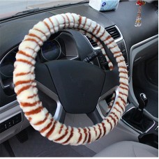 Plush Car Steering Wheel Cover (Colour: White and  Brown, Adaptation Steering wheel diameter: 38cm)