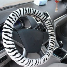 Plush Car Steering Wheel Cover (Colour: White and  Black, Adaptation Steering wheel diameter: 38cm)