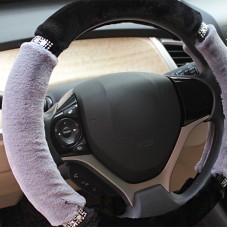 Diamond Cute Plush Steering Wheel Cover (Colour: Grey, Adaptation Steering wheel diameter: 38cm)