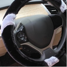 Warm Plush Stitching The Sleeve (Colour: Black and  Gray, Adaptation Steering wheel diameter: 38cm)