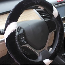 Warm Plush Stitching The Sleeve (Colour: Black and White, Adaptation Steering wheel diameter: 38cm)