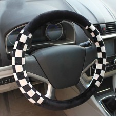 Plush Steering Wheel Cover Personality Squares (Colour: White and Black, Adaptation Steering wheel diameter: 38cm)