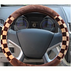 Plush Steering Wheel Cover Personality Squares (Colour: Beige and Brown, Adaptation Steering wheel diameter: 38cm)