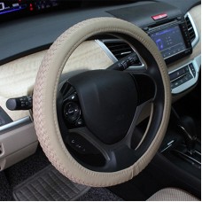 Hand-Knitted Leather White Plastic Steering Wheel Cover (Colour: Warm Beige, Adaptation Steering wheel diameter: 38cm)