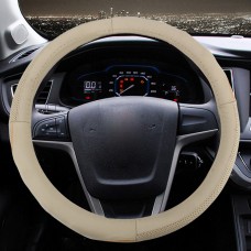Leather Steering Wheel Cover Interior Automotive Supplies (Colour: Beige and Brown, Adaptation Steering wheel diameter: 38cm)