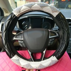 The Color Black And White Leather Car Steering Wheel Cover Sets Four Seasons General With Diamond