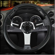 Car Modified 33.5cm Metal + ABS Racing Sport Horn Button Steering Wheel(Black White)