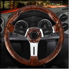 Car Modified 33.5cm Metal + ABS Racing Sport Horn Button Steering Wheel(Brown)
