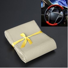 Car Genuine Leather Hand-stitched Adaptation Steering Wheel Cover(Beige)