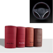 Car Universal Genuine Leather Hand-stitched Steering Wheel Cover(Wine Red)