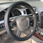 Universal Car Genuine Leather Double Needlework Steering Wheel Cover, Diameter: 38cm(Black)