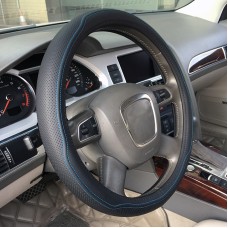 Universal Car Genuine Leather Double Needlework Steering Wheel Cover, Diameter: 38cm(Blue)