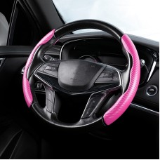Car Universal Carbon Fiber Texture Leather Steering Wheel Cover (Pink)