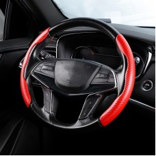 Car Universal Carbon Fiber Texture Leather Steering Wheel Cover (Red)