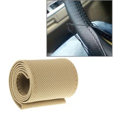 Leather Steering Wheel Cover With Needle and Thread, Size: 54x10.5cm (Beige)